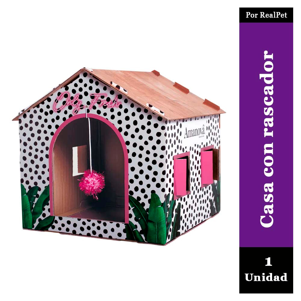 Casita con Rascador para Gatos Amanova Carton Rosa