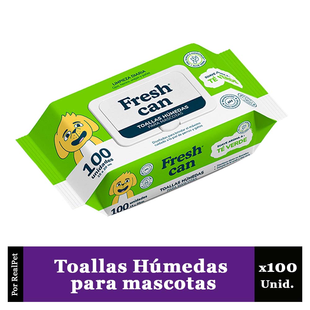 Toallas Húmedas Perro Gato Fresh Can Té Verde 100 Unidades