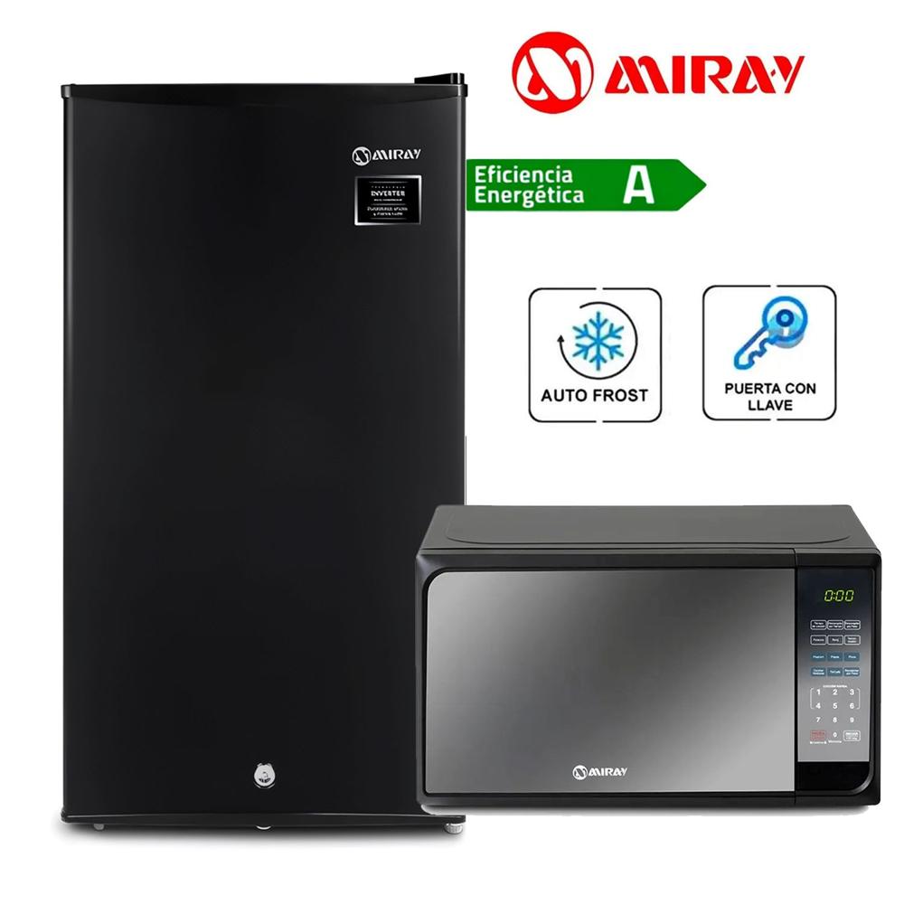 Combo Frigobar RM-93M con Llave Negro 93L - Horno Microondas HMM-20N 20 L