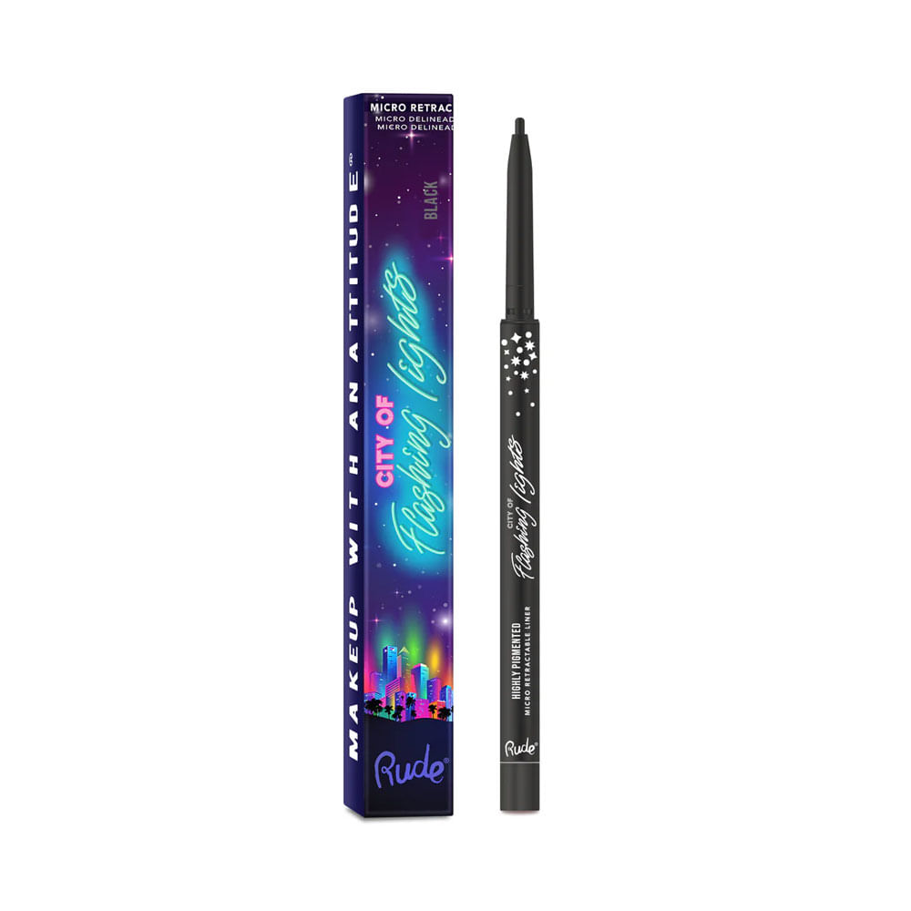 Delineador de ojos Rude City of Flashing Lights Micro Retractable Liner Black