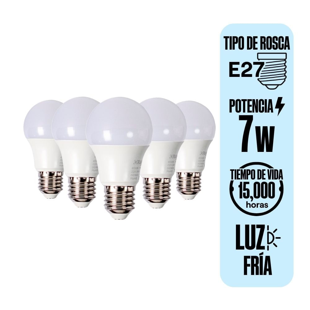 Foco LED Orange E27 7W Luz Fría x 5 unidades