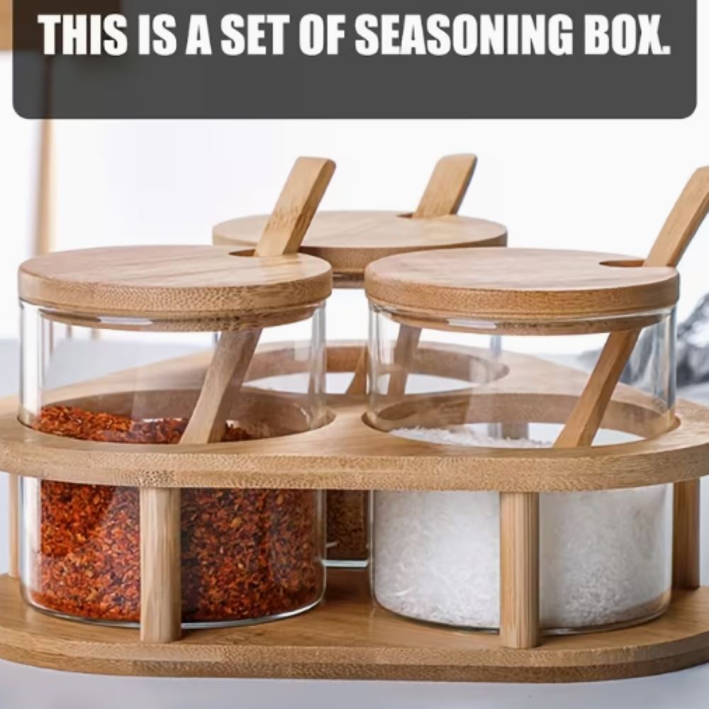 Set x 3 Frascos para Especies con Tapa y Cuchara con Base de Bambu