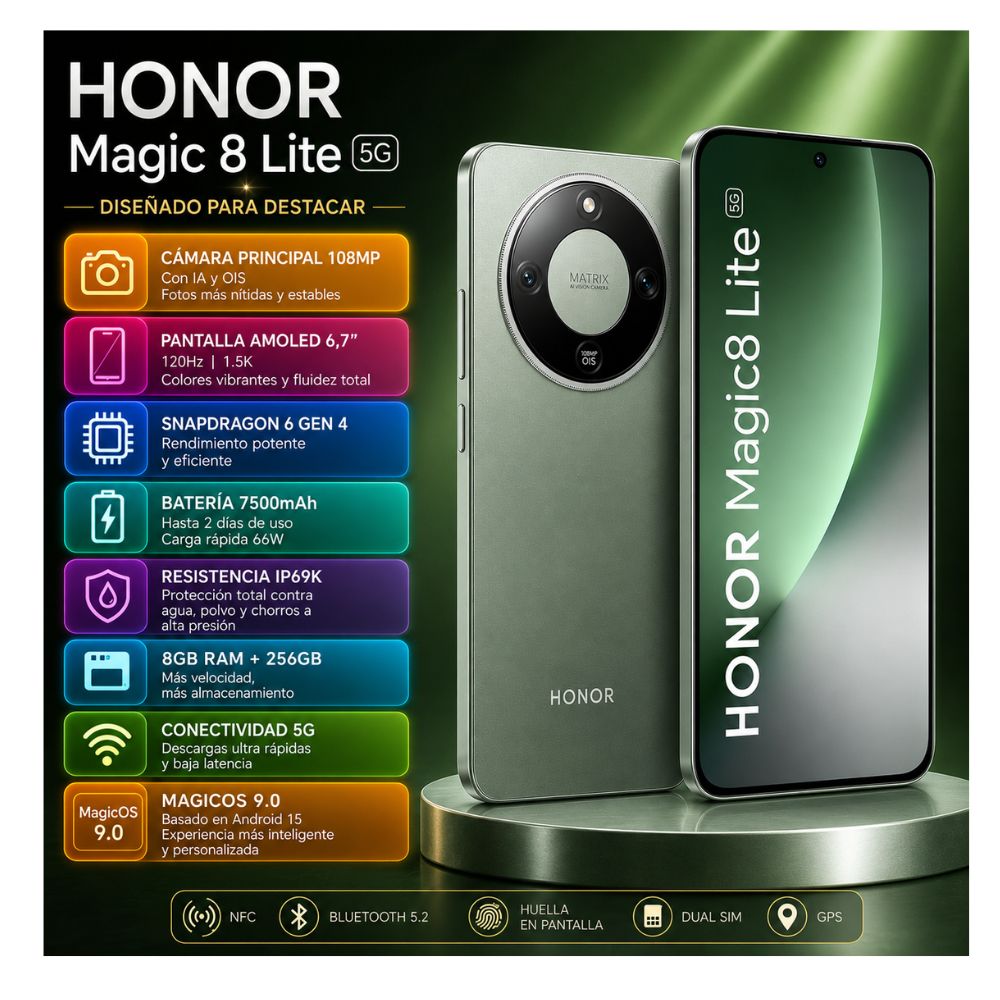 CELULAR  HONOR MAGIC 8 LITE  - 256GB 8GB    5G - VERDE