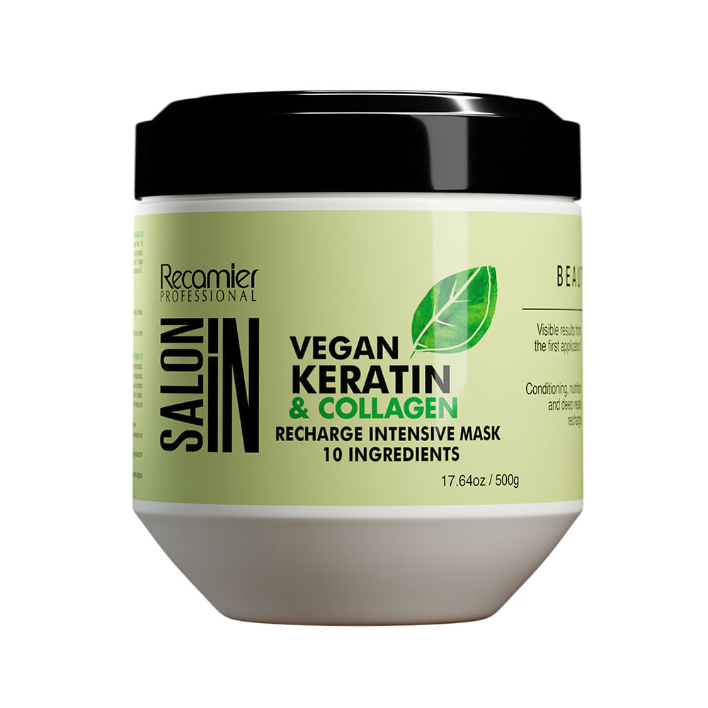 Mascarilla Reparadora Salon In Vegan Keratin & Collagen para reparar y fortalecer 500 g