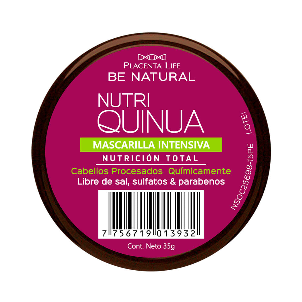 Mascarilla Capilar Be Natural Nutri Quínoa 35 g Nutrición y Brillo