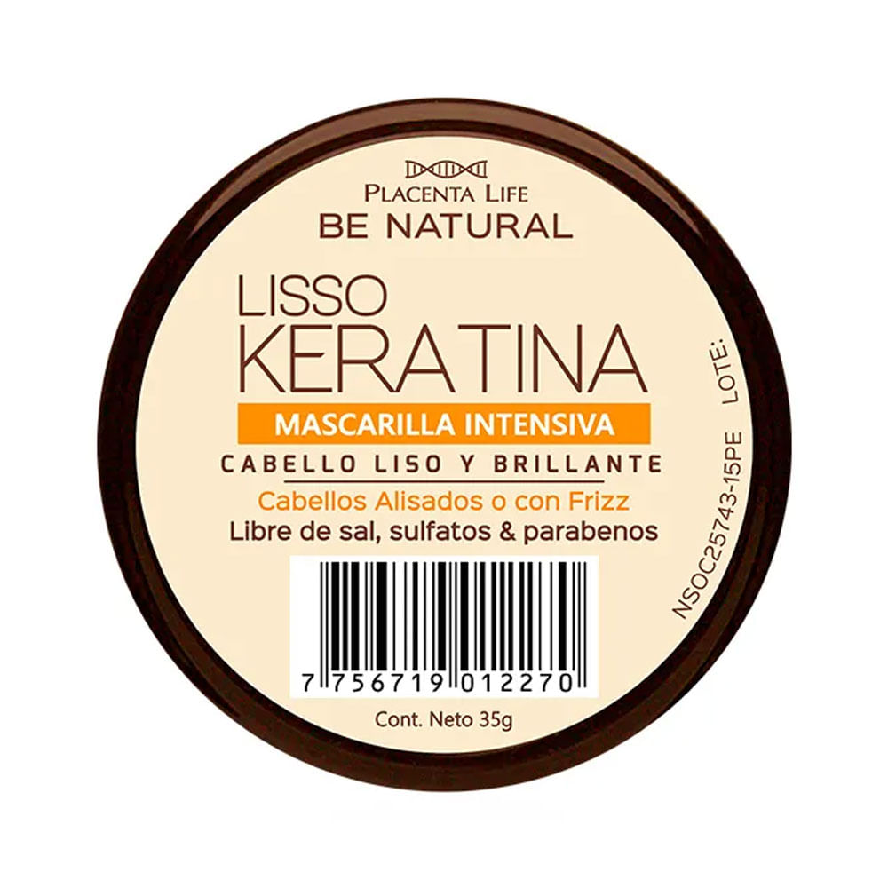 Mascarilla Capilar Be Natural Lisso Keratin 35 g Suaviza y Repara