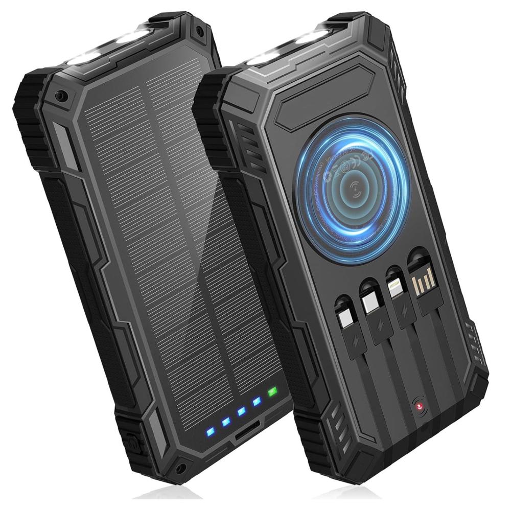 Cargador Solar 40000mAh Power Bank con Carga Rápida e Inalámbrica Negro