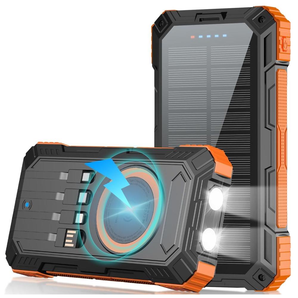 Cargador Solar 40000mAh Power Bank con Carga Rápida e Inalámbrica Naranja