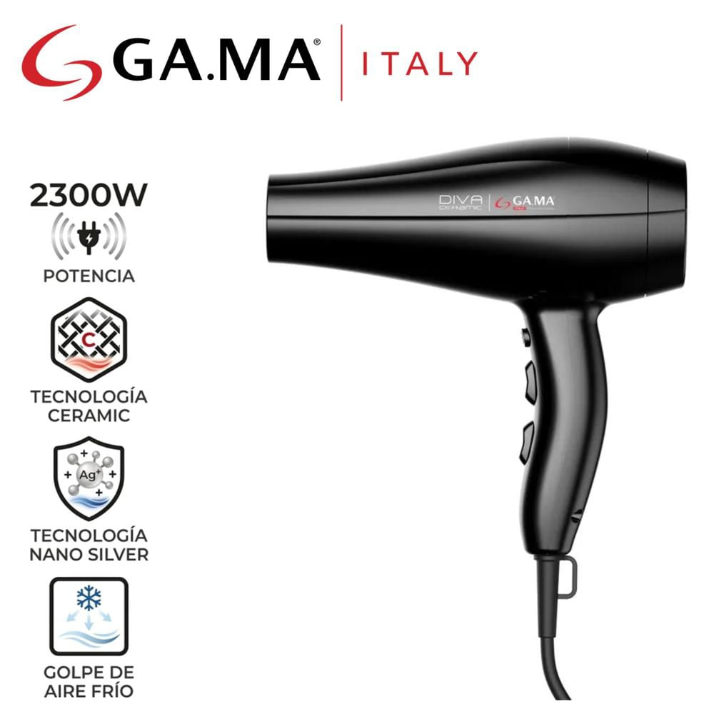 Secadora Profesional Gama Diva Cerámica Motor AC  2300 Watts – Negro