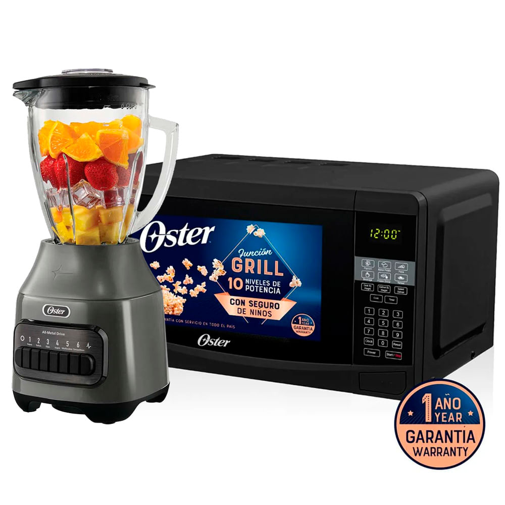 Combo Licuadora Oster 1.5 Litros BLSTPEG-GPB más Horno Microondas POGKEW2702G Digital 20 Litros