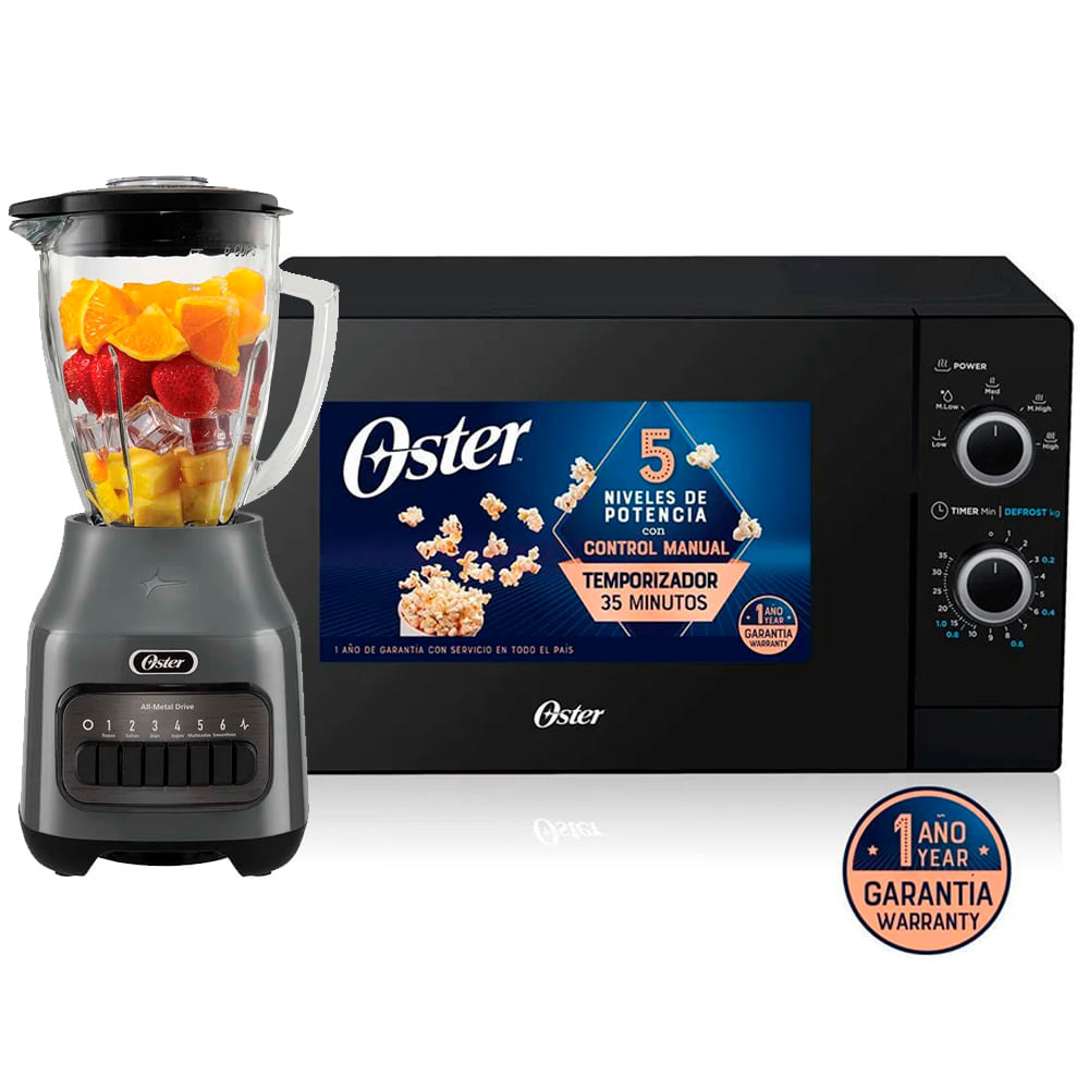 Combo Licuadora Oster 6 Velocidades BLSTPEG-GPB mas Horno Microondas 20 Litros POGM3702