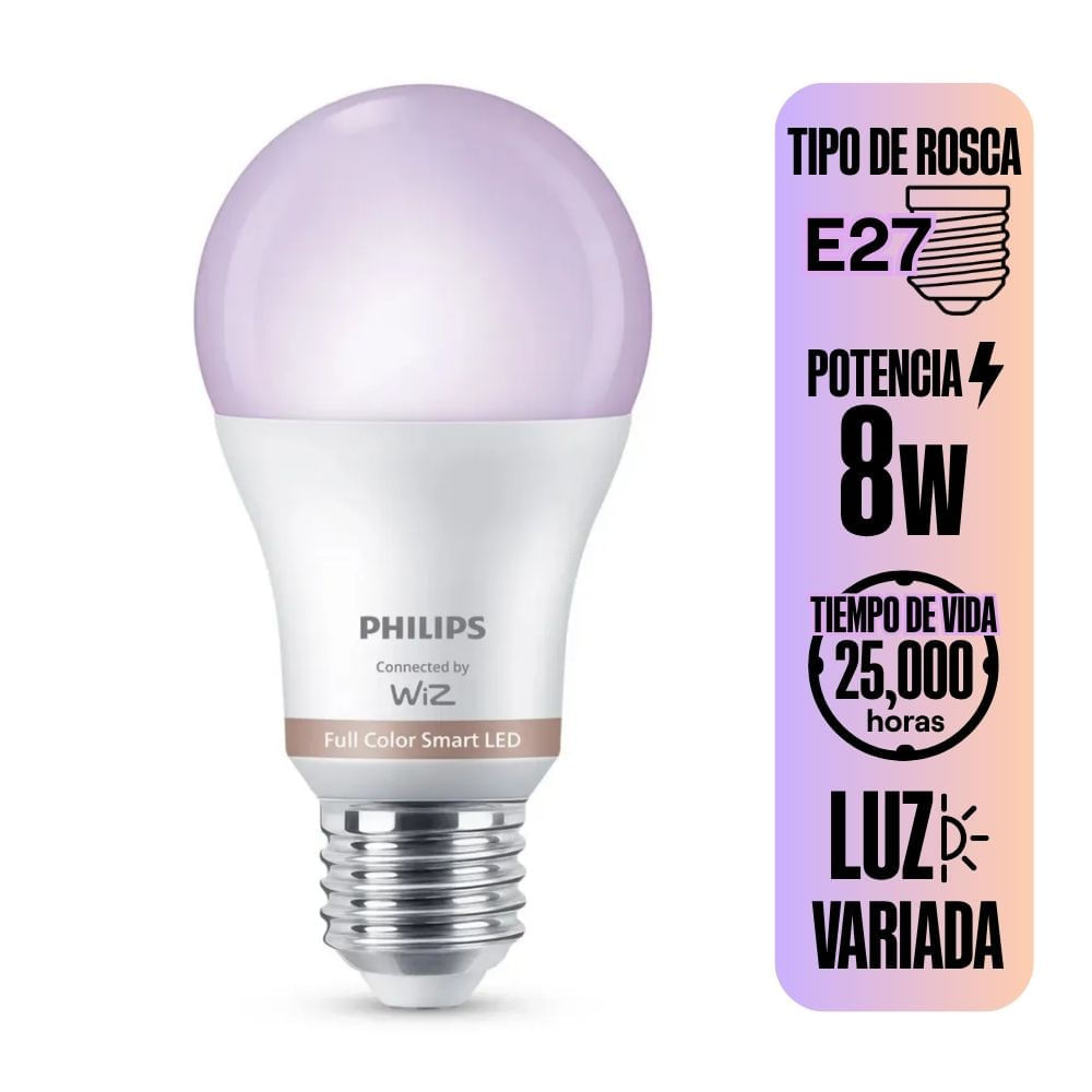 Foco LED Philips Wifi Wiz RGB E27 8W Colores 806 lm