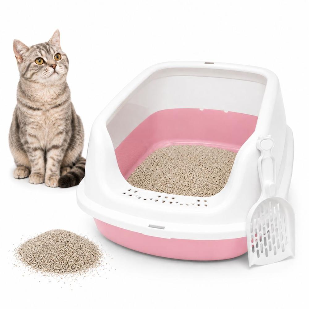 Caja de Arena Arenero Sanitario para Gato Antiderrames con Pala 13x30x42cm Rosado