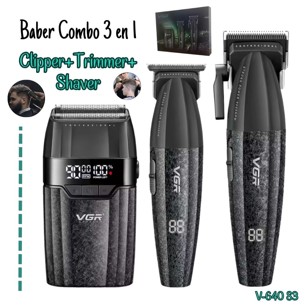 Tricombo Barber VGR Clipper mas Trimmer mas Shaver V-640 S3