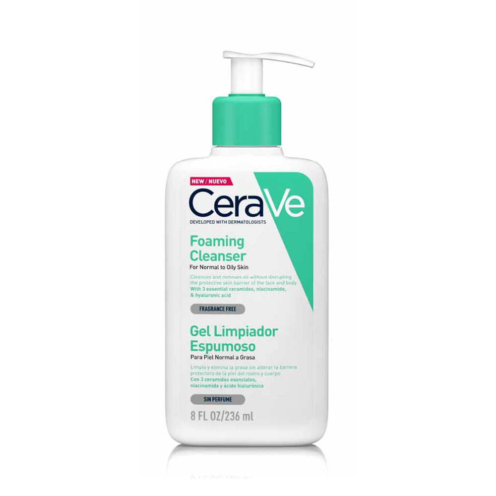 Gel limpiador espumoso facial Cerave Foaming Cleanser para piel normal a grasa 236 ml