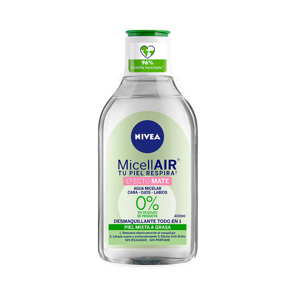 Agua micelar Nivea Aminoácidos + Algas marinas efecto Mate Piel Mixta a Grasa 400 ml