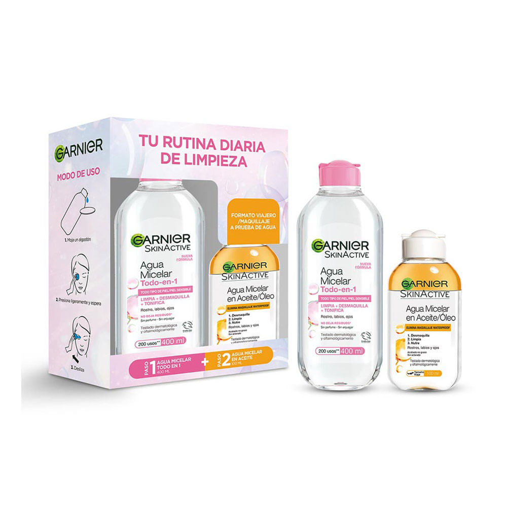 Pack Garnier Skin Active: Rutinande Limpieza: Agua Micelar Todo-en-1 + Agua Micelar en Aceite/Óleo