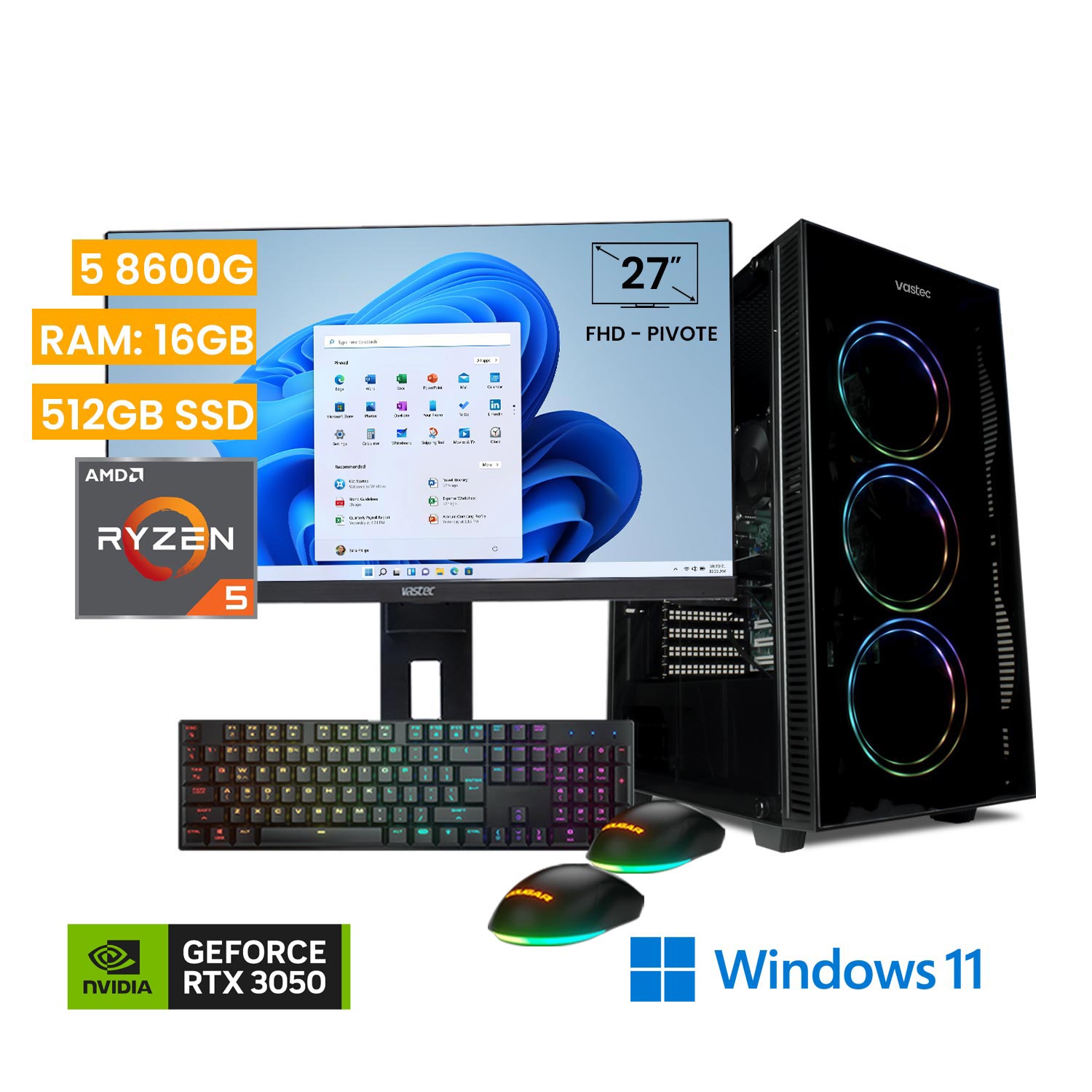 Computadora PC Gamer Vastec Hero Ryzen 5 8600G 16GB 512GB SSD RTX 3050 6GB Windows 11 Home