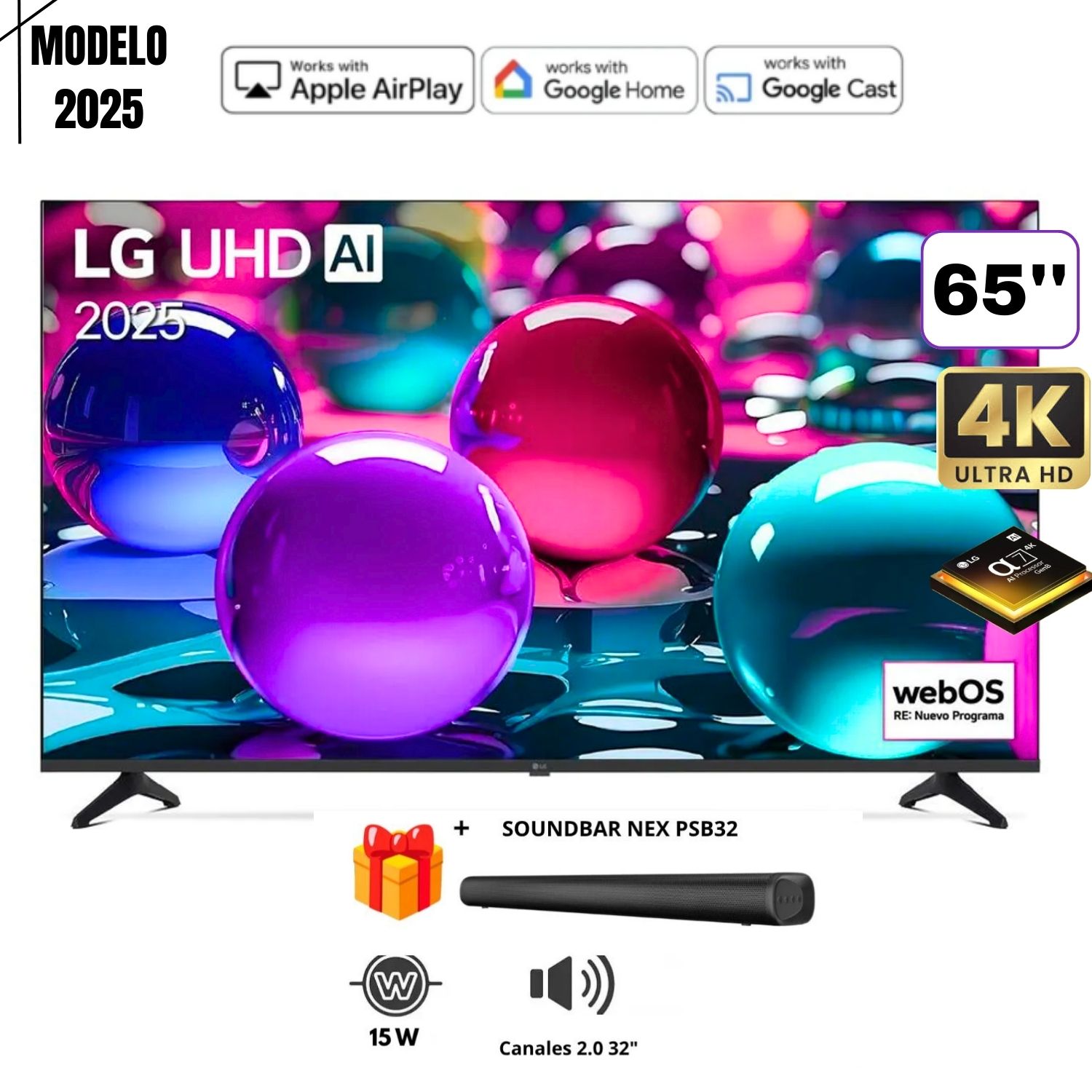 TELEVISOR 65 LG 65UA7300PSB UHD 4K THINQ AI MAS SOUNDBAR NEX