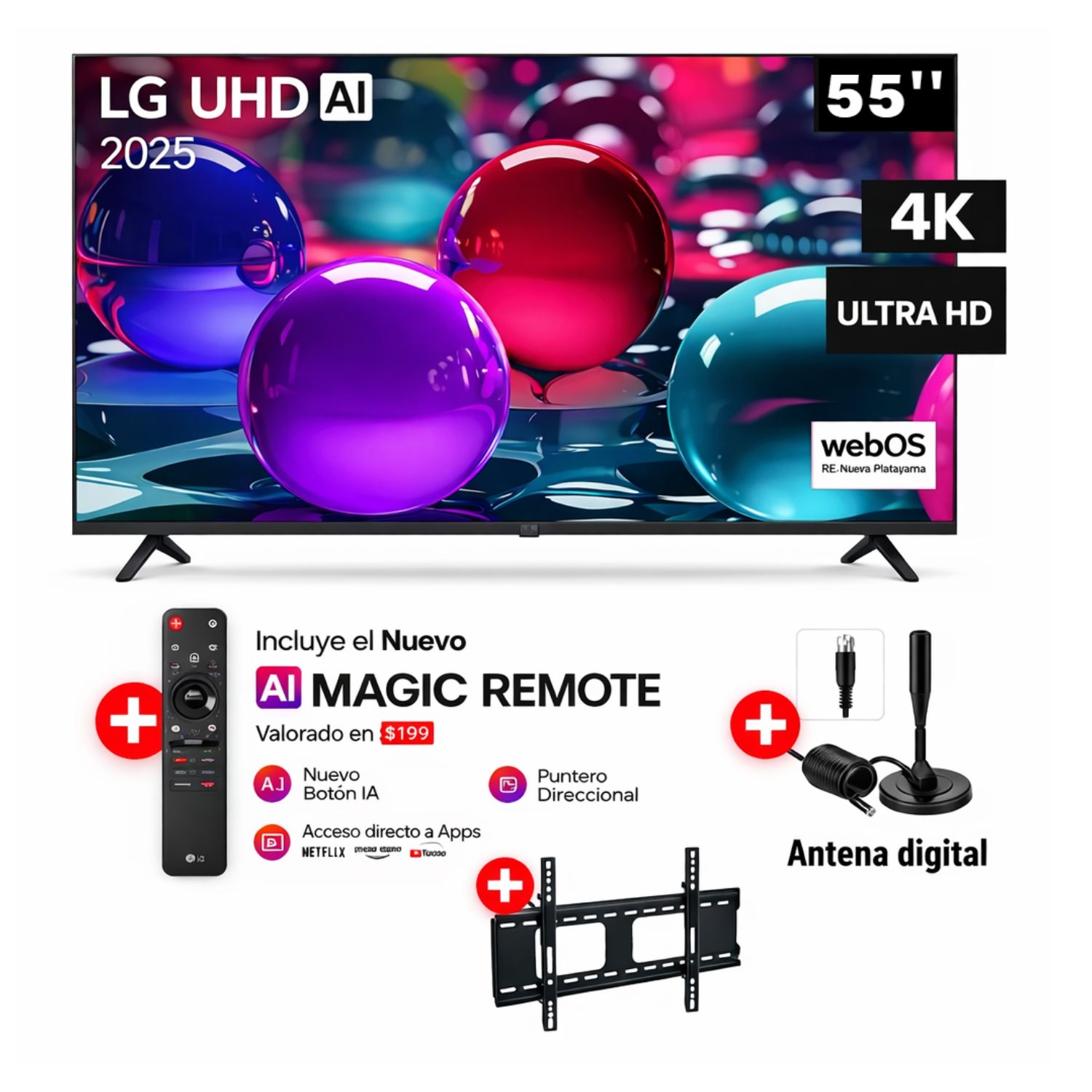 TELEVISOR LG  55 55UA7300PSB UHD 4K THINQ AI 2025 MAS MAGIC MAS ANTENA DIGITAL MAS RACK