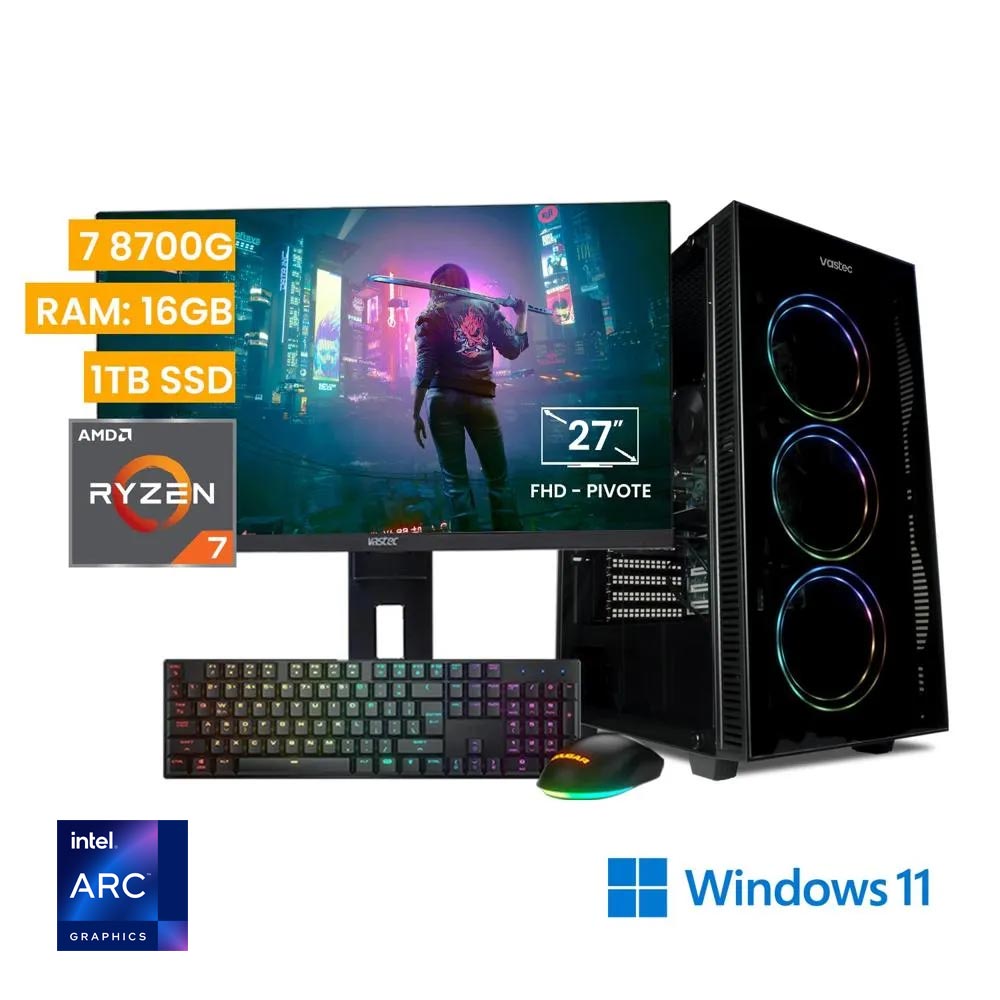 Computadora PC Gamer Vastec Hero Ryzen 7 8700G 16GB 1TB SSD Intel ARC B580 12GB Windows 11 Home