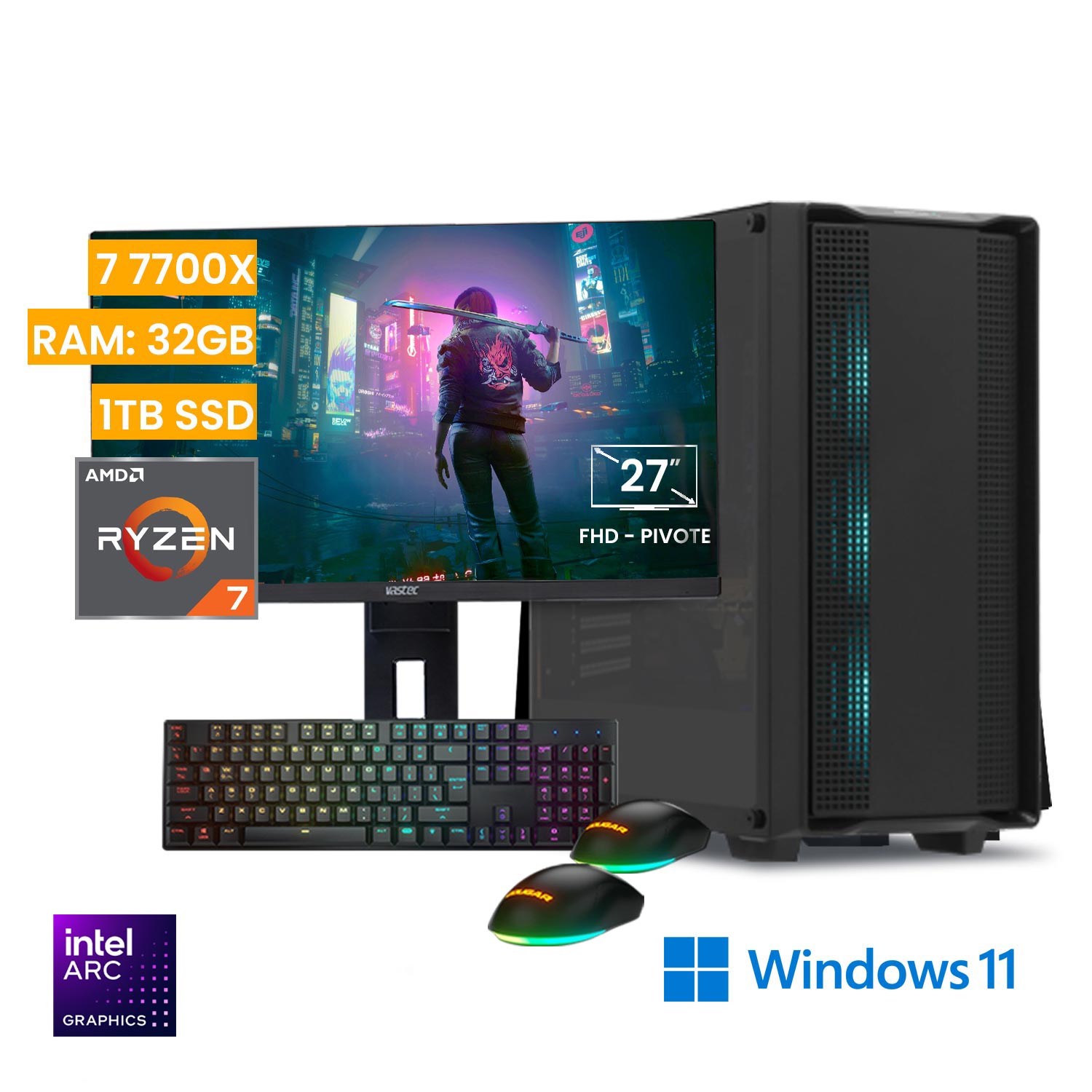 Computadora PC Gamer Vastec Hero Ryzen 7 7700X 32GB 1TB SSD Intel ARC B580 12GB Windows 11 Home