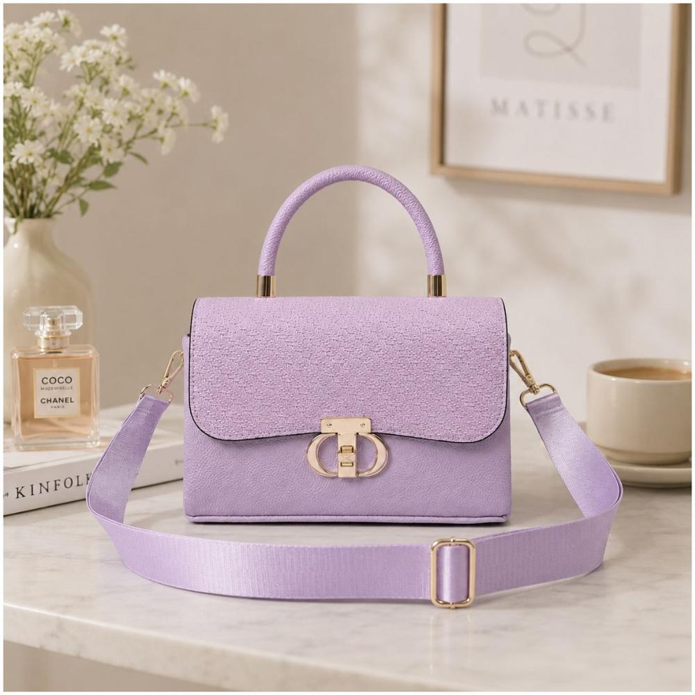 Cartera de Mano Elegante para Mujer con Correa Ajustable y Broche Dorado Lila