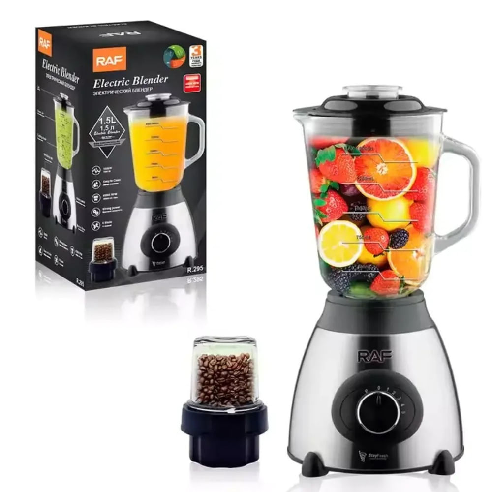 Licuadora Eléctrica Raf 1.5 Litros 1000w Con Molinillo Incluido Negro