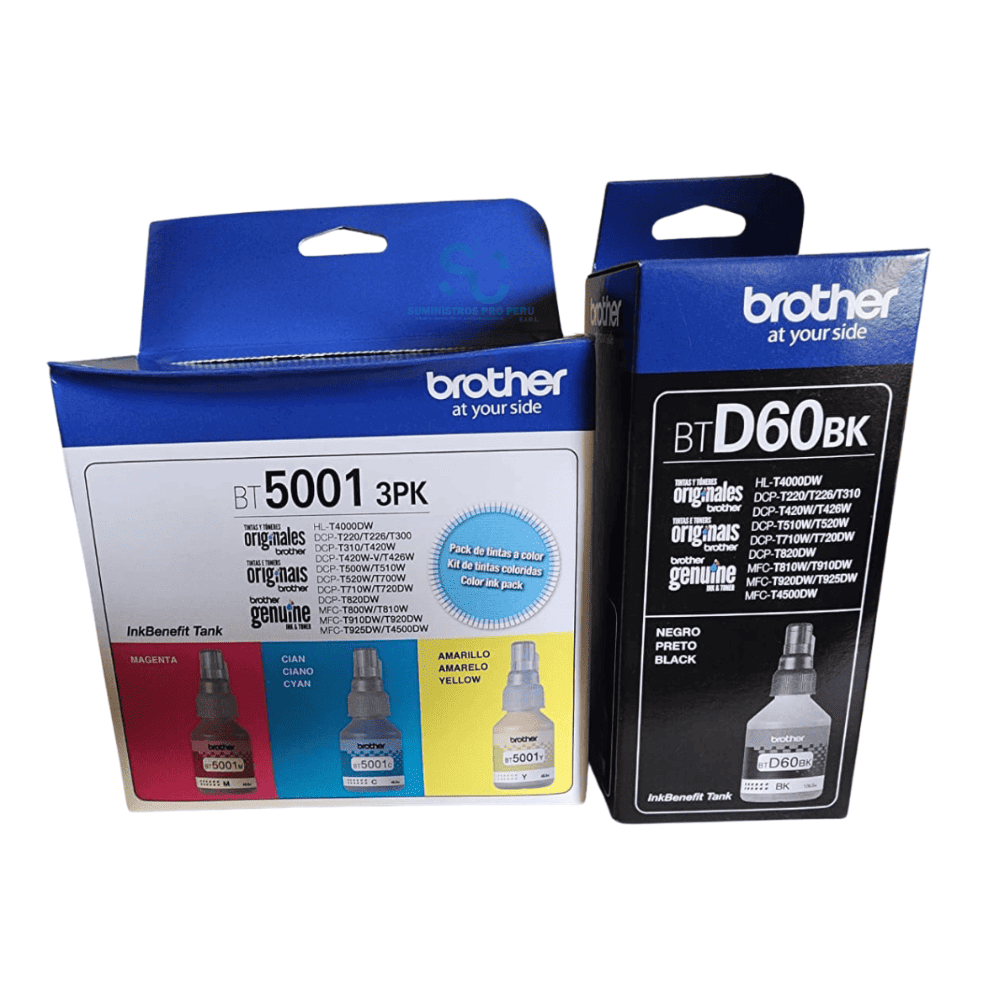 Kit Tinta Brother BT5001 BTD60BK Cyan Magenta Amarillo Negro