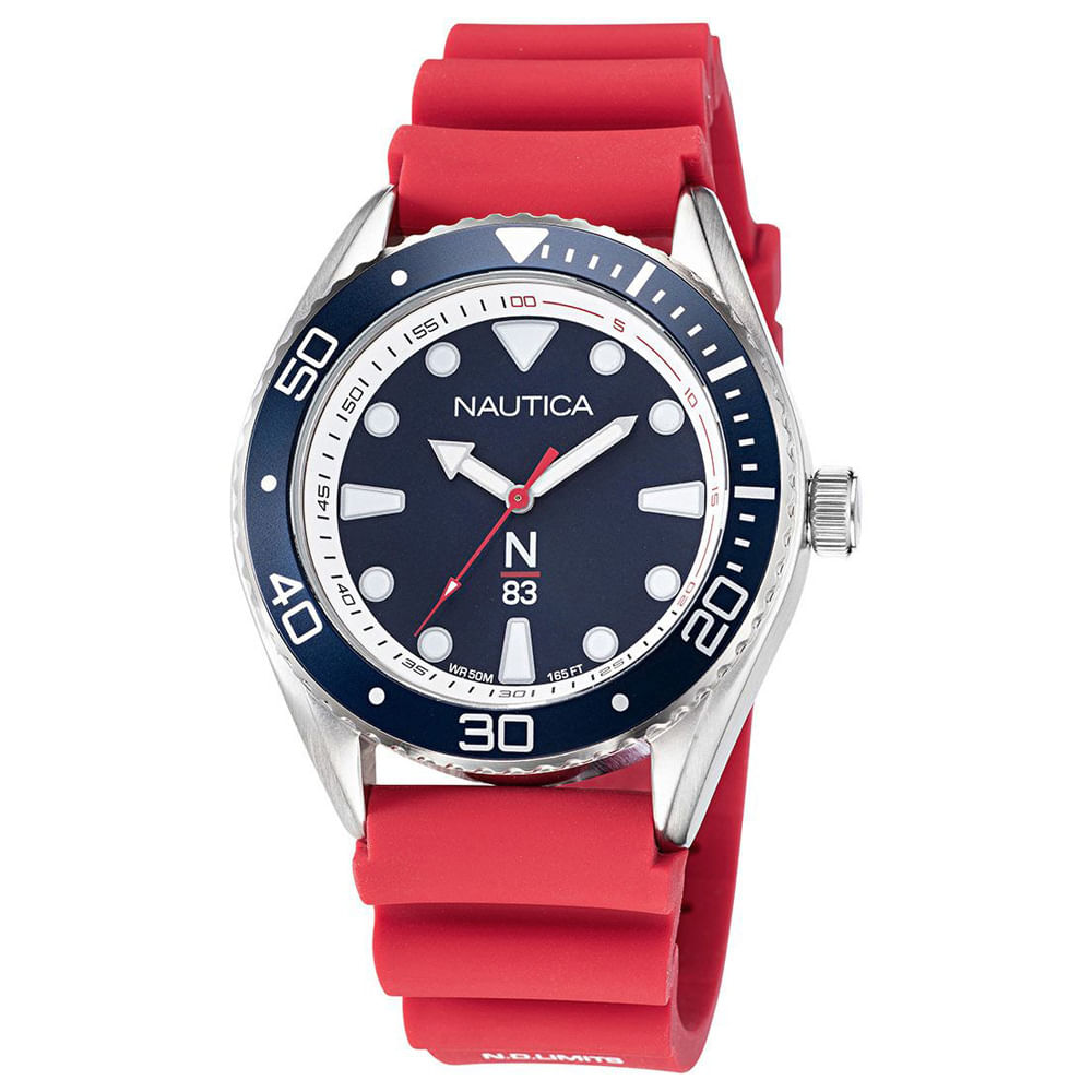 Reloj Nautica Finn World NAPFWF116 Acero Inoxidable Correa de Silicona Rojo Dial Azul