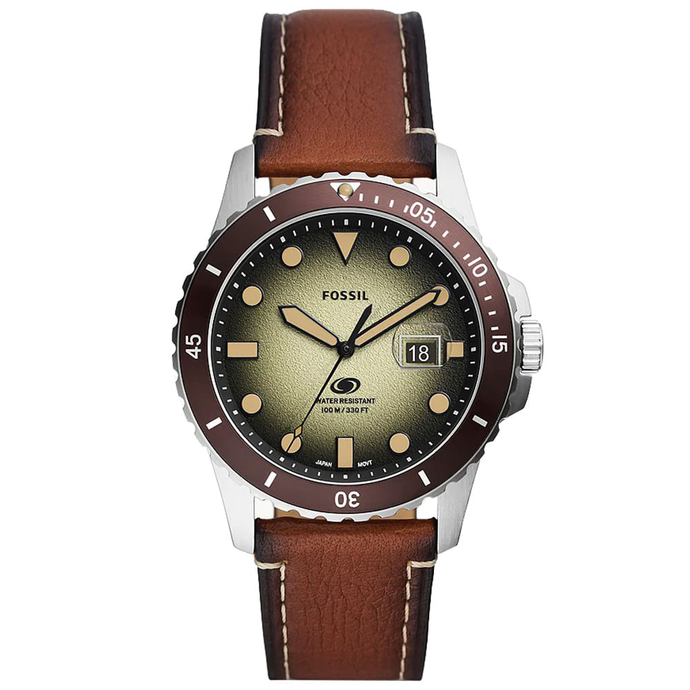 Reloj Fossil Blue FS5961 Fecha Correa de Cuero Marrón Dial Verde