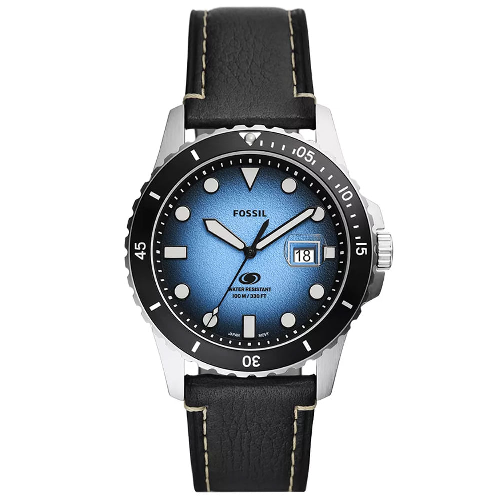 Reloj Fossil Blue FS5960 Fecha Correa de Cuero Negro Dial Celeste