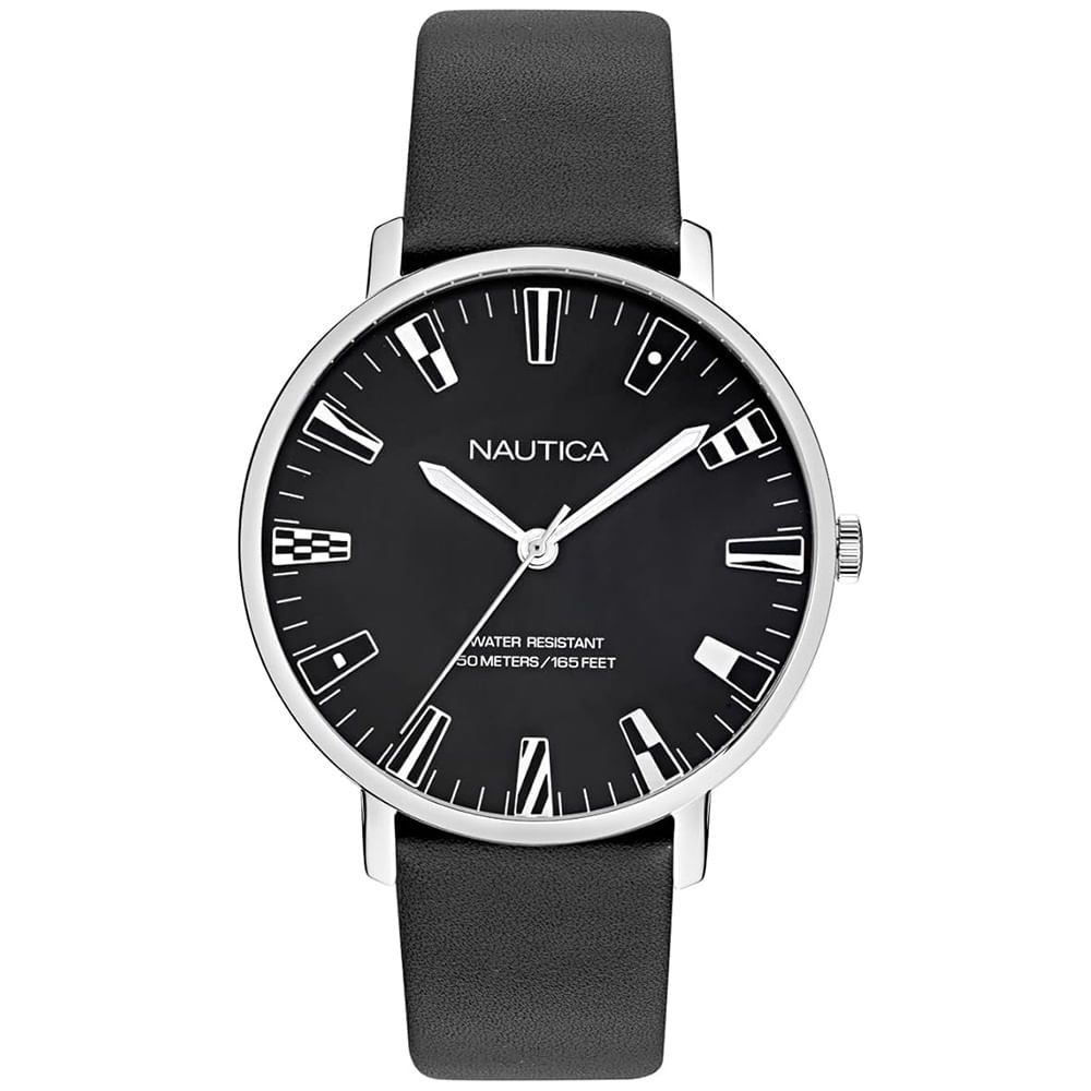 Reloj Nautica Caprera NAPCRF910 Acero Inoxidable Correa De Cuero y Dial Negro