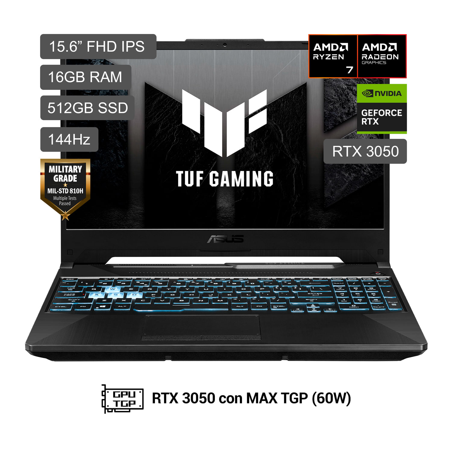 Laptop ASUS TUF Gaming AMD Ryzen 7-170 16GB RAM 512G SSD 15.6"" RTX 3050