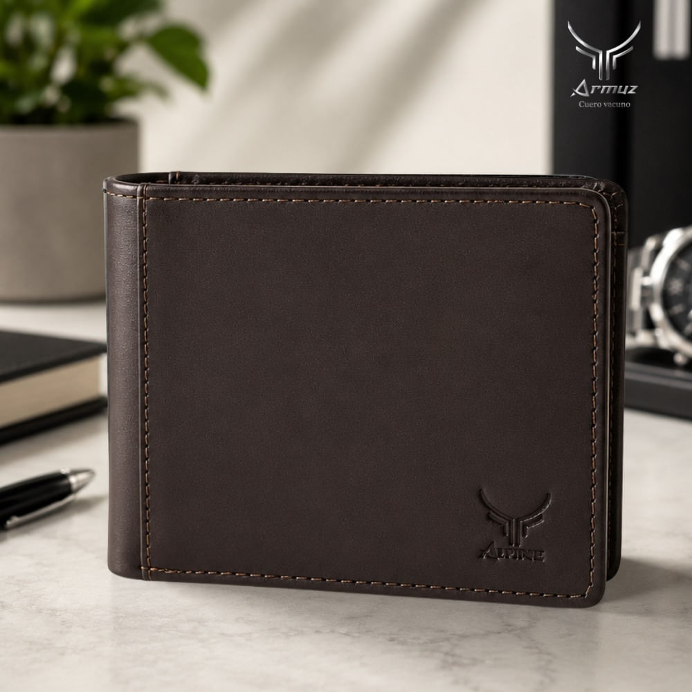 Billetera De Cuero Vacuno Classic AR17 Café Con Camel