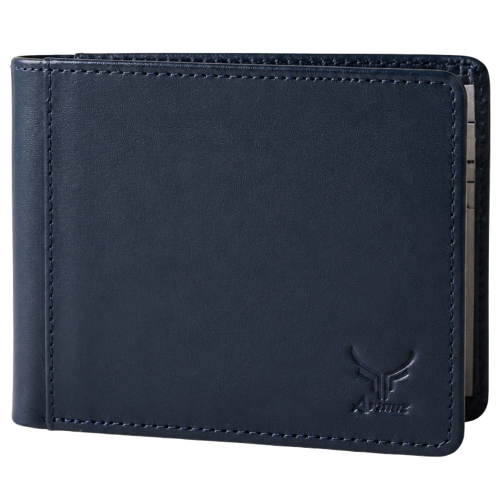 Billetera De Cuero Vacuno Classic AR17 Azul Con Beige