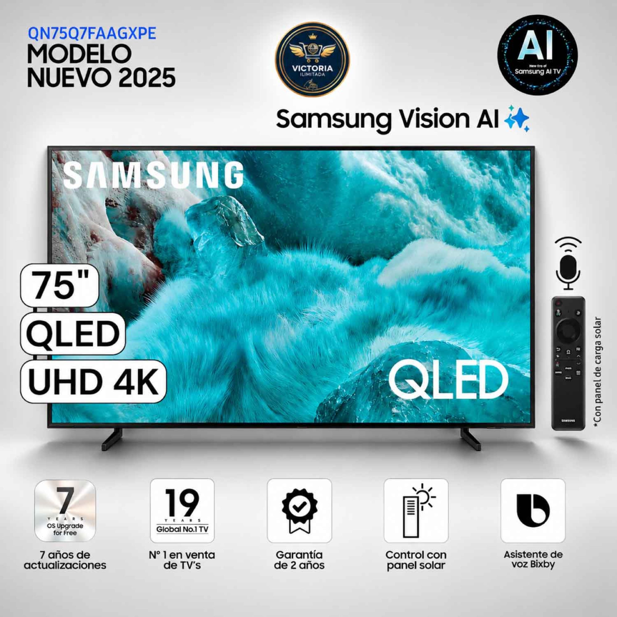 Televisor Samsung QLED 75 Pulg. Visión AI Smart TV QN75Q7FAAGXPE - Nuevo 2025
