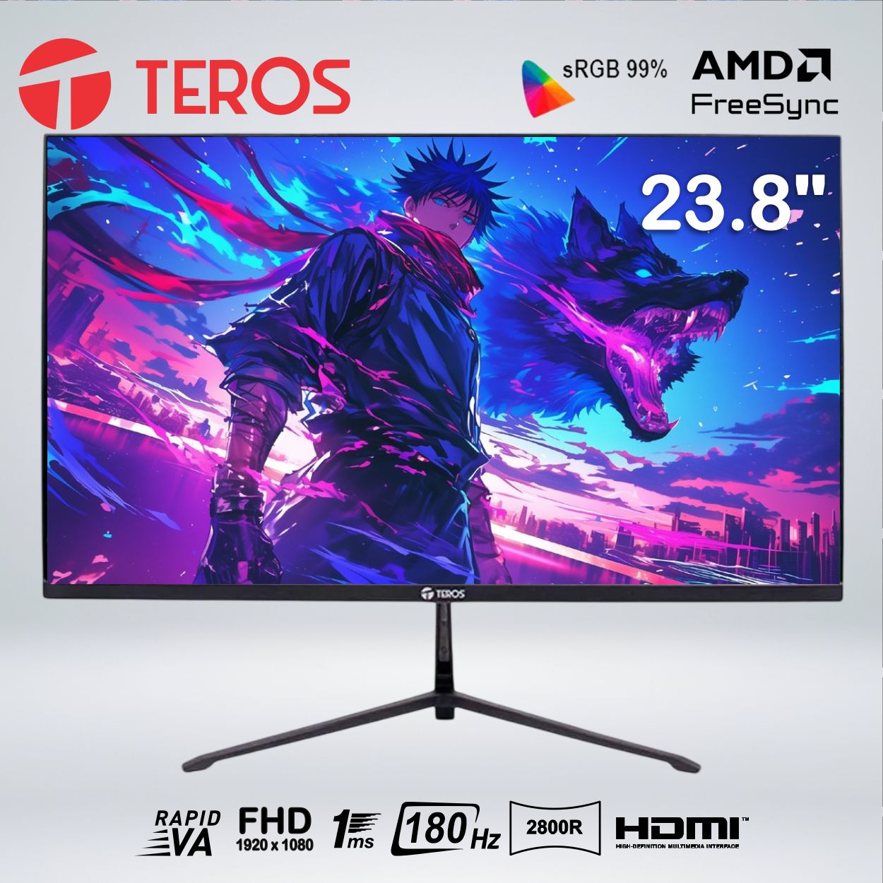 MONITOR CURVO GAMER TEROS TE 2476G FULL HD 23.8  VA 180hz 1ms DP AUDIO HDMI