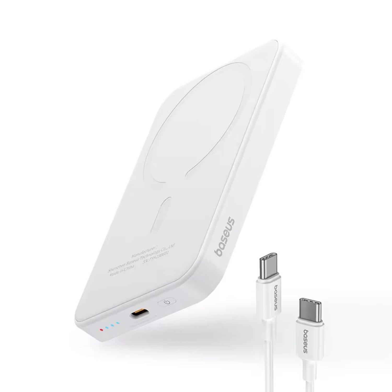 Cargador inalambrico magnetico mini Baseus powerbank 10000 mAh 30 W carga rapida cable tipo c blanc