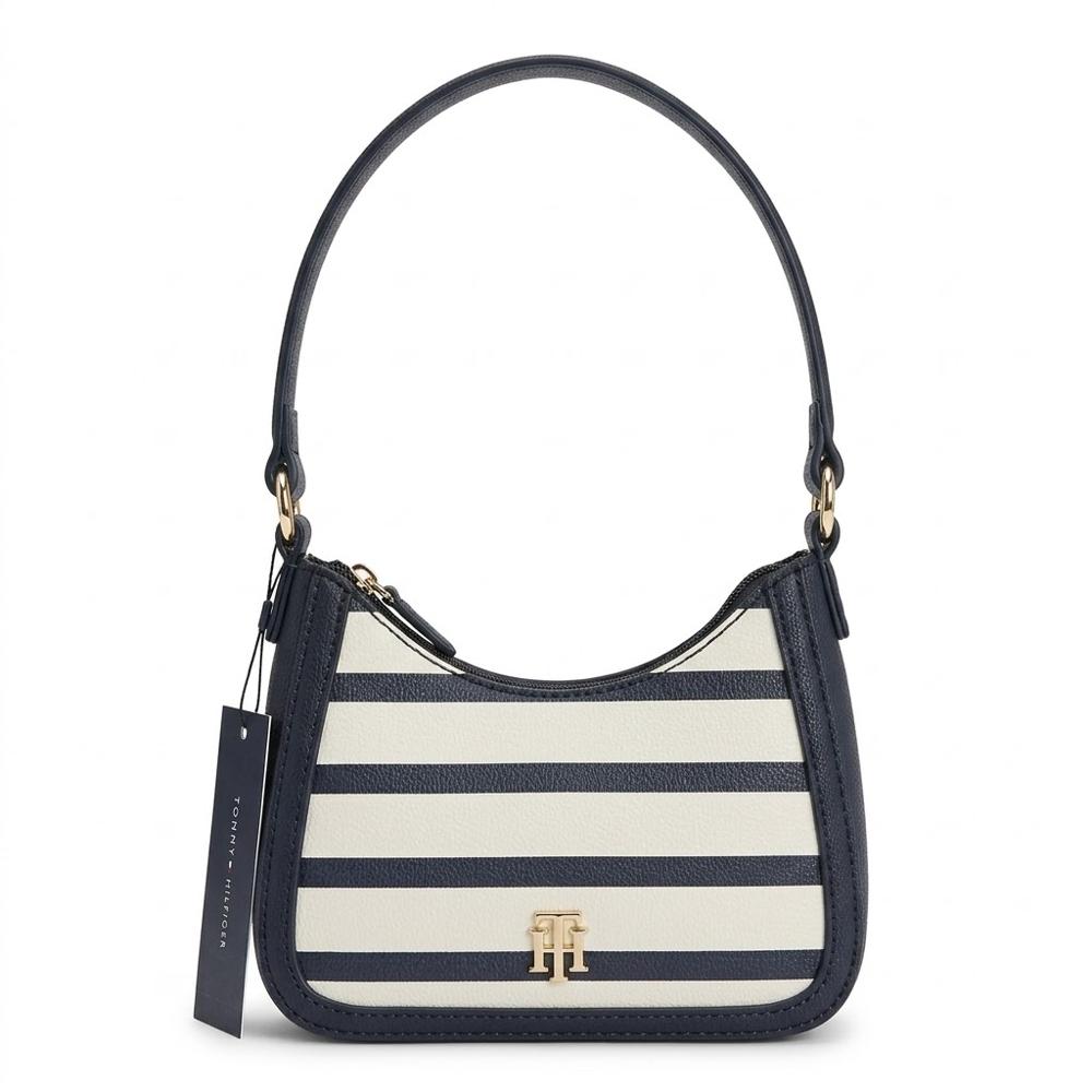 CARTERA TOMMY HILFIGER SHOULDER BAG COLOR BLANCO Y AZUL A RAYAS