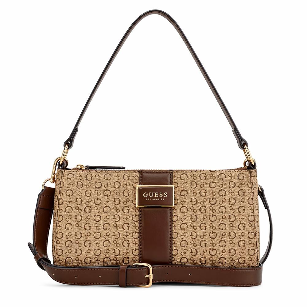 CARTERA SHOULDER BAG Y CROSSBODY GUESS MONOGRAFIADA MARRON