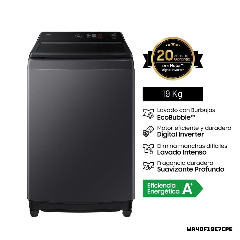 LAVADORA SAMSUNG ECOBUBBLE 19 KG CARGA SUPERIOR GRIS GRAFITO - WA40F19E7CPE