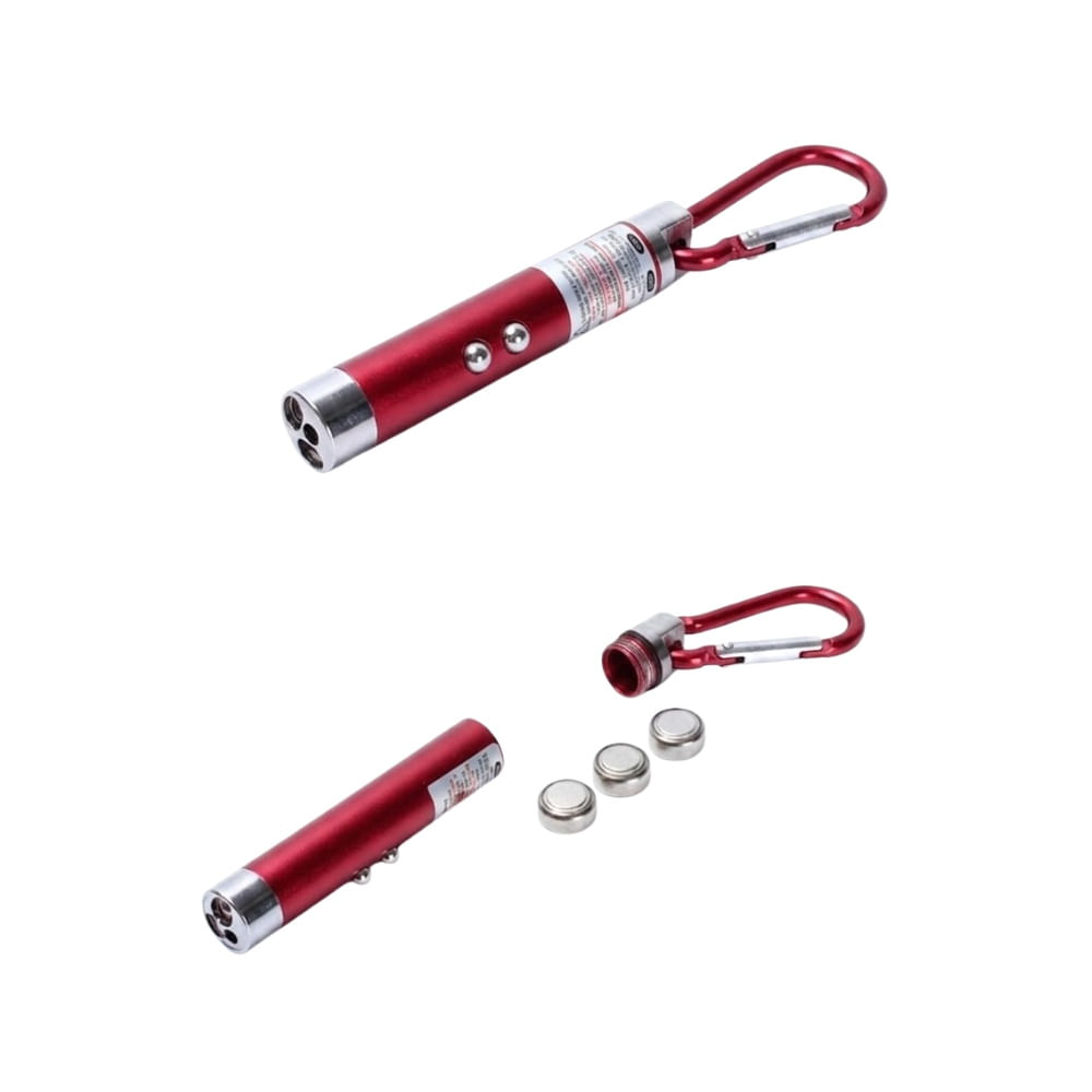 Llavero Pack Linterna Uv, Led Blanco Y Laser Rojo 3 En 1 Rojo