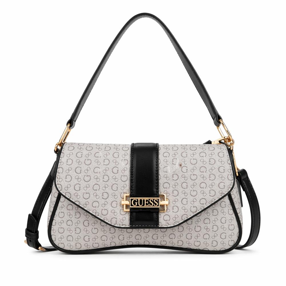 CARTERA SHOULDER BAG Y CROSSBODY GUESS MONOGRAFIADA GRIS CON NEGRO