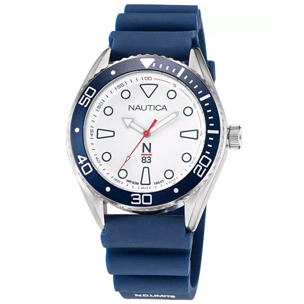 Reloj Nautica Finn World NAPFWF115 Acero Inoxidable Correa de Silicona Azul Dial Blanco
