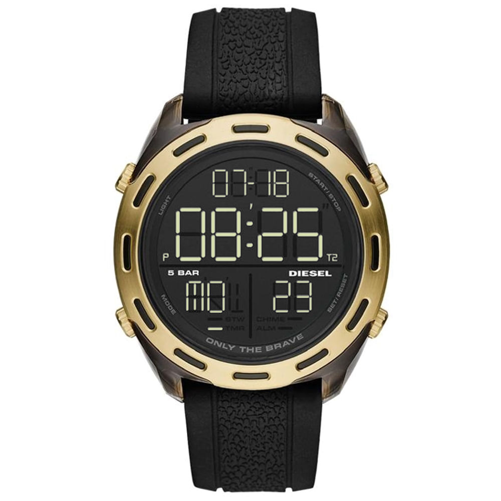 Reloj Diesel Crusher DZ1901 Cronómetro Alarma Luz de Fondo Correa Silicona Negro