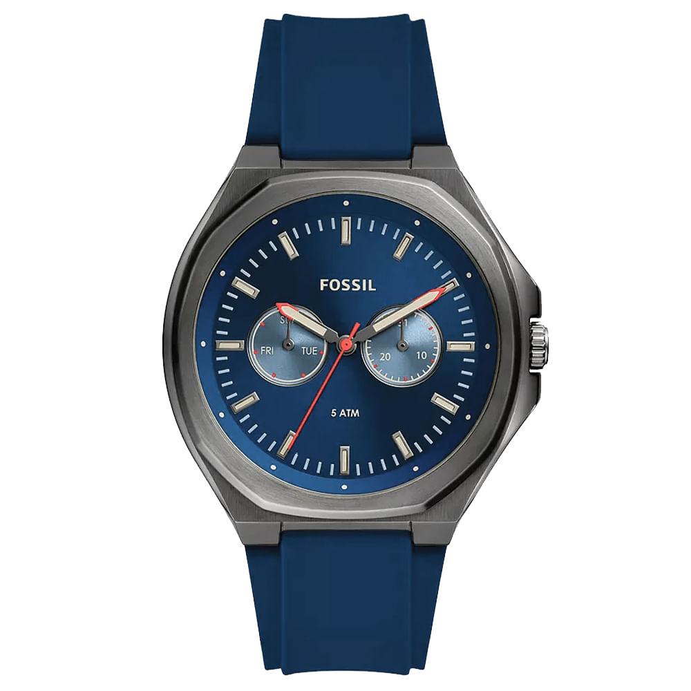 Reloj Fossil Evanston BQ2773 Multifuncional Acero Gunmetal Correa y Dial Azul