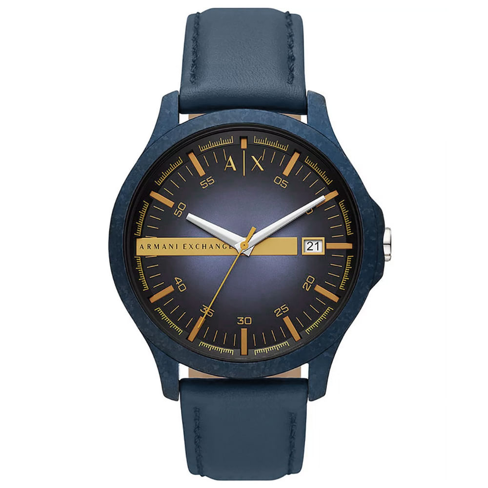 Reloj Armani Exchange Hampton AX2442 Fecha Acero Inoxidable Correa de Cuero Azui