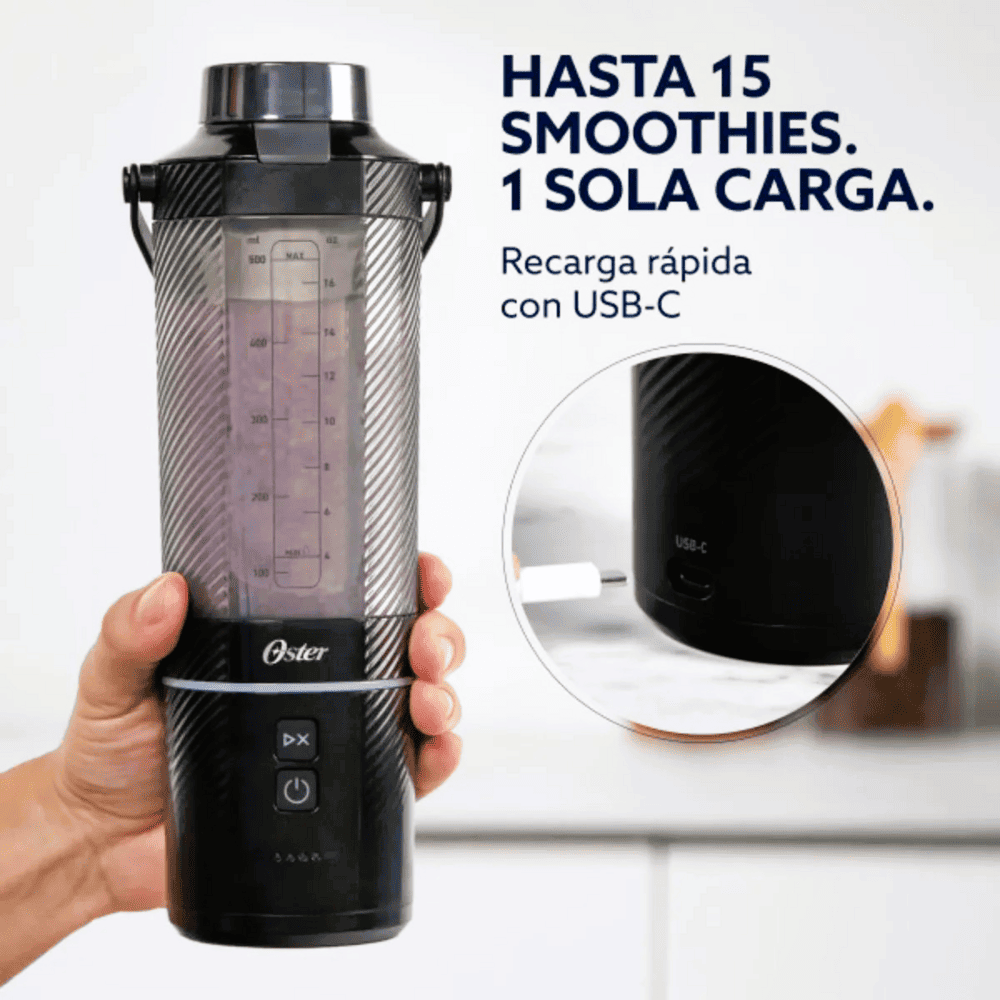 Licuadora Oster Portátil GoMAX 500 ml Negro Recargable 100 Watts BLSTGFP-B20-000