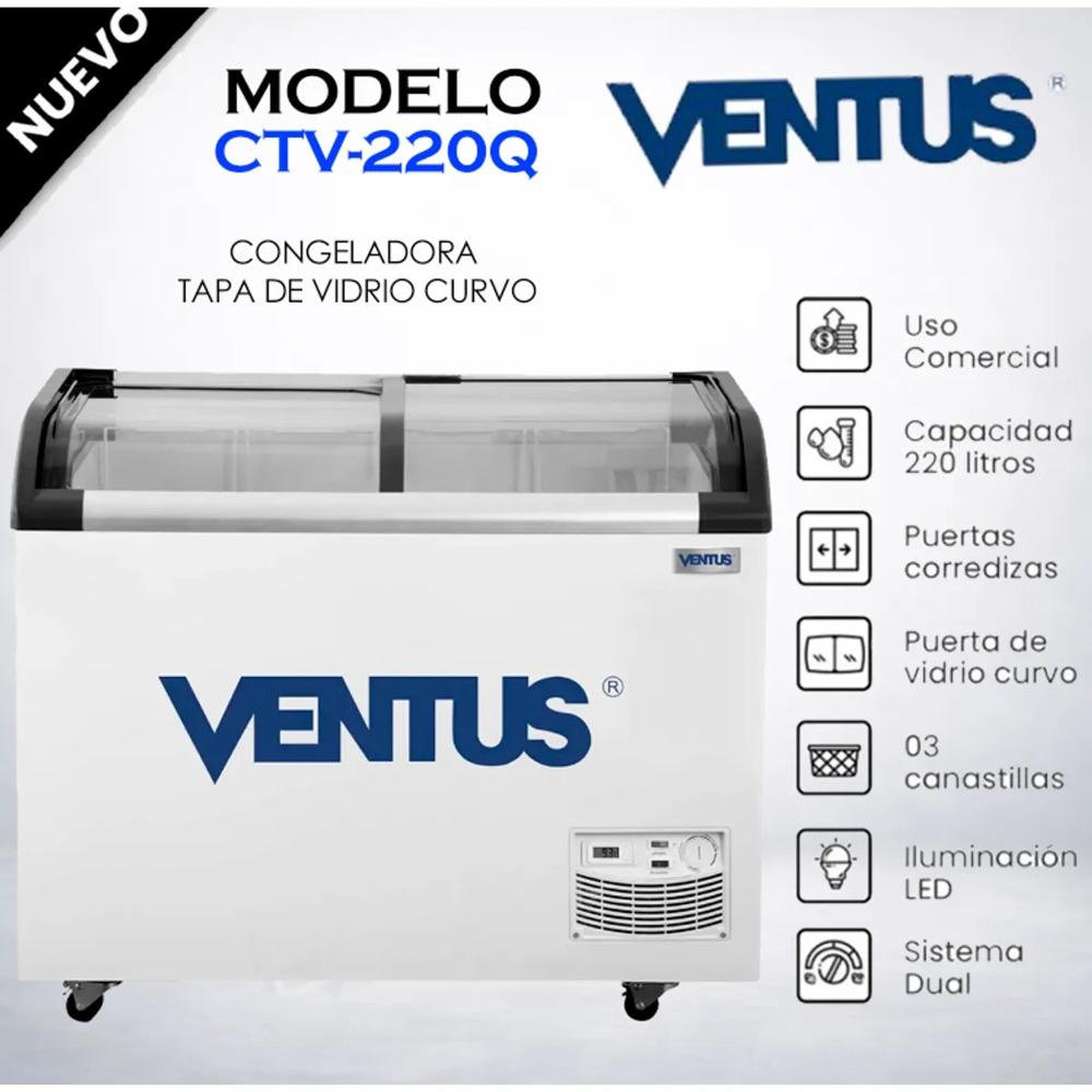 CONGELADORA TAPA VIDRIO CURVO 220 LT VENTUS CTV-220Q